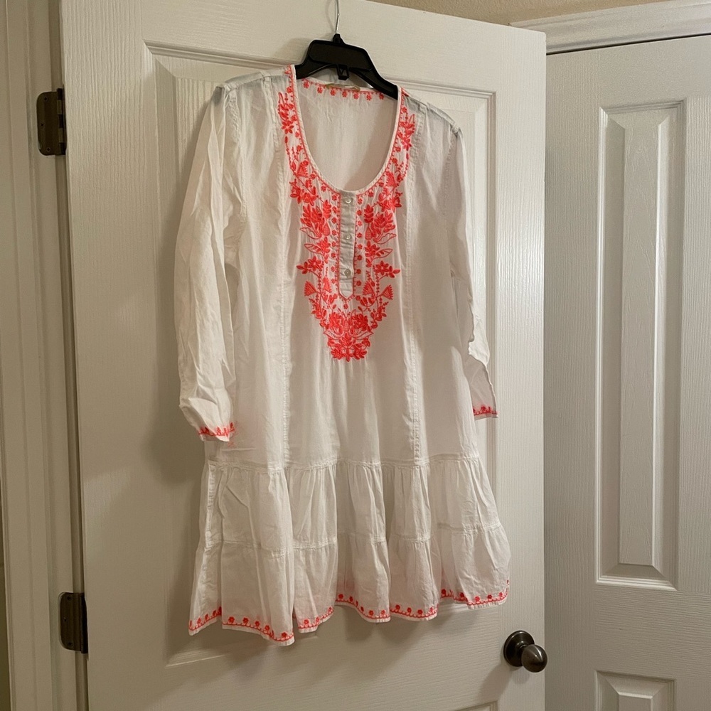 Gianni Bini White Swim Coverup with Coral Embroidery - Picture 8 of 12